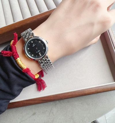 Omega Imported Movement 27MM Smooth Bezel Black/White Face Lady Watch